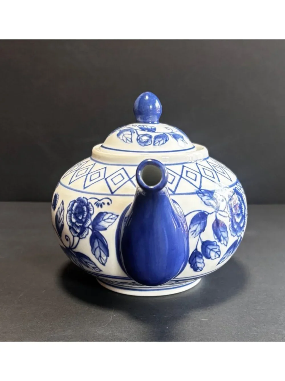 Bella Casa Cobalt Blue And White Ceramic Tea Pot Vintage 90s Home Décor
